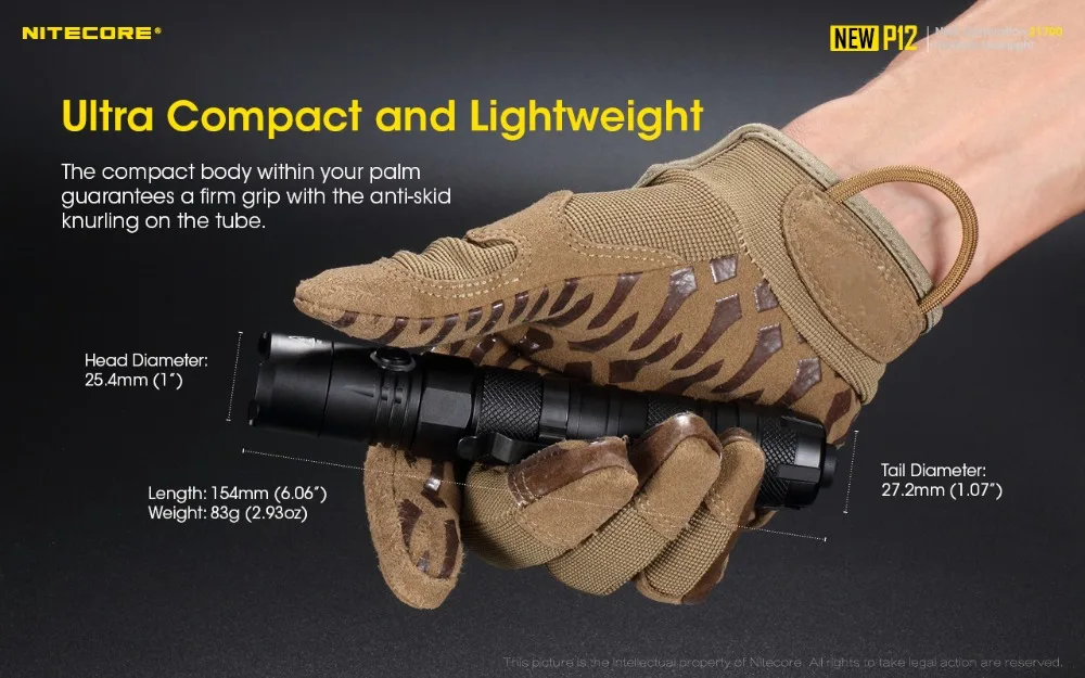 NITECORE, новинка, P12, тактический флэш-светильник, XP-L, HD, V6, Макс., 1200 люмен, луч, бросок, 238 м, уличный фонарь для сотрудников полиции, поисковый светильник