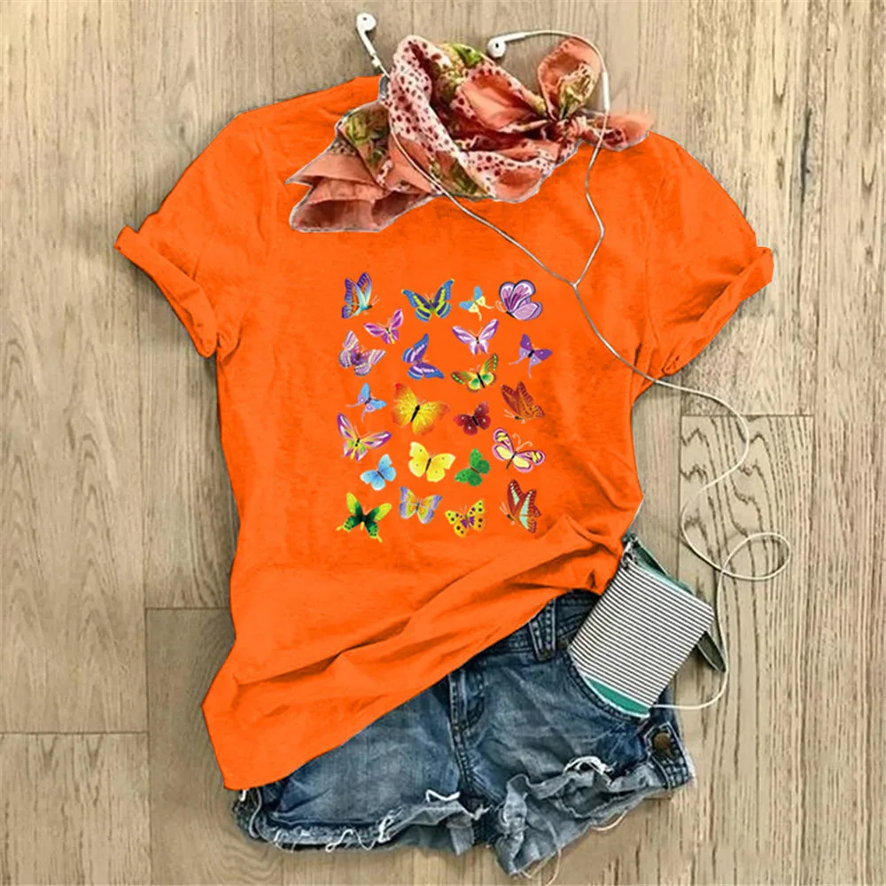 

Shirts Womens Tops New Summer Sexy Butterfly Printed Button T Shirt Streetwear Loose Short Sleeve T-shirts