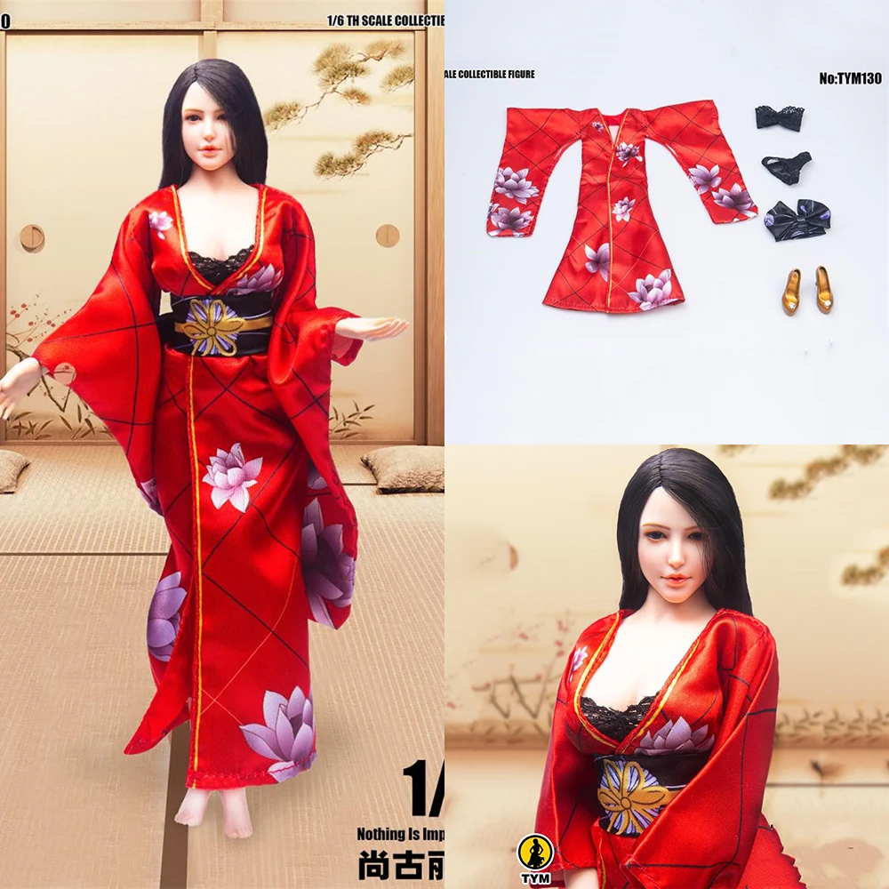 

1/6 Scale Female Soldier Printed Kimono Clothes TYM130 Red Color Fit 12'' TBL JO Big Breast Action Figure Body