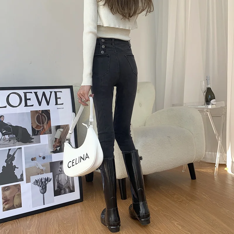 

High Waist Breasted Small Design Elastic Feet