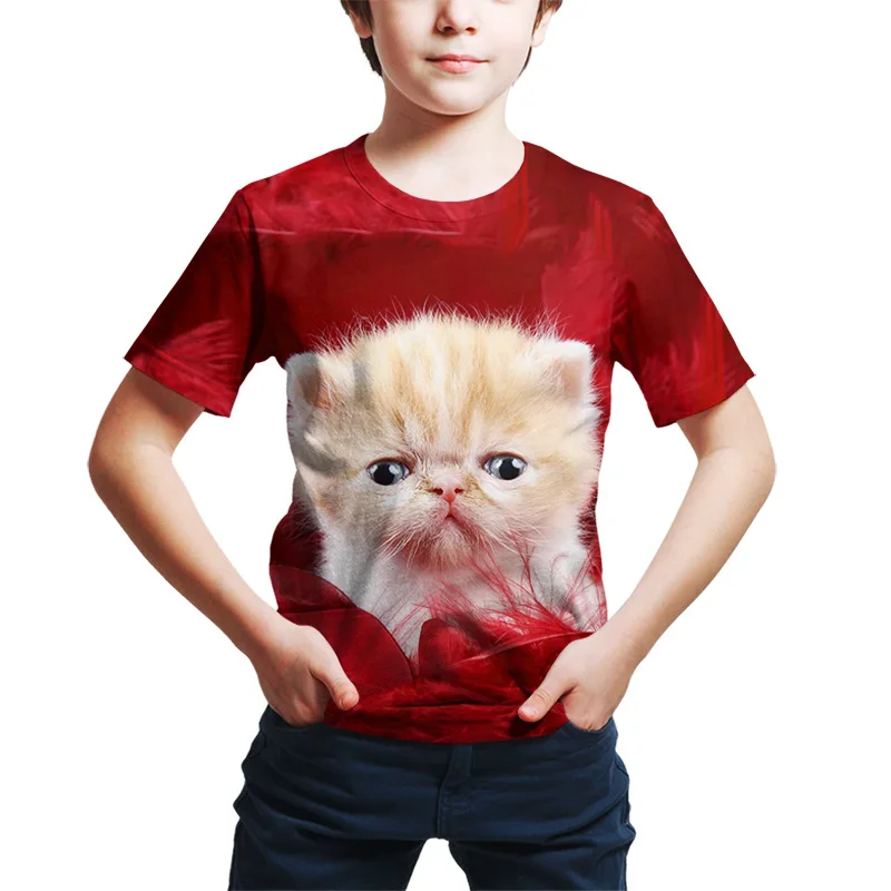 

Summer kids Animal t-shirt Cute Cat Design T-Shirt Boy/Girl Lovely and funny 3d Print Casual Tops Children Novelty Kawaii tshirt