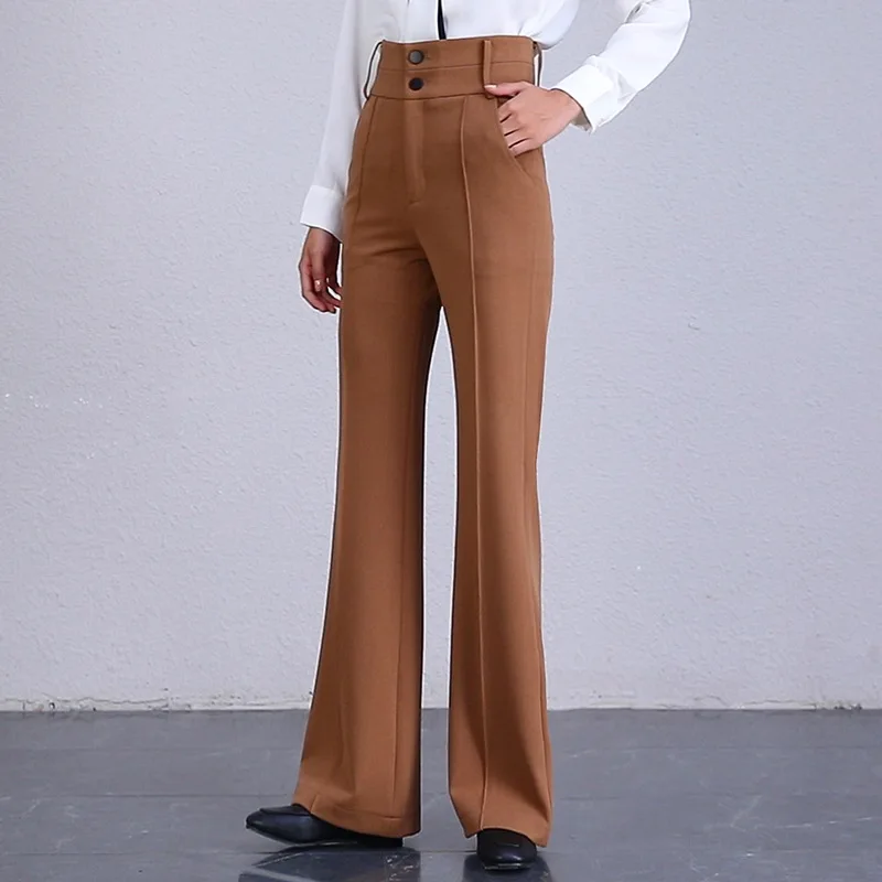 Женские прямые брюки с высокой талией и широкими штанинами Стрейчевые