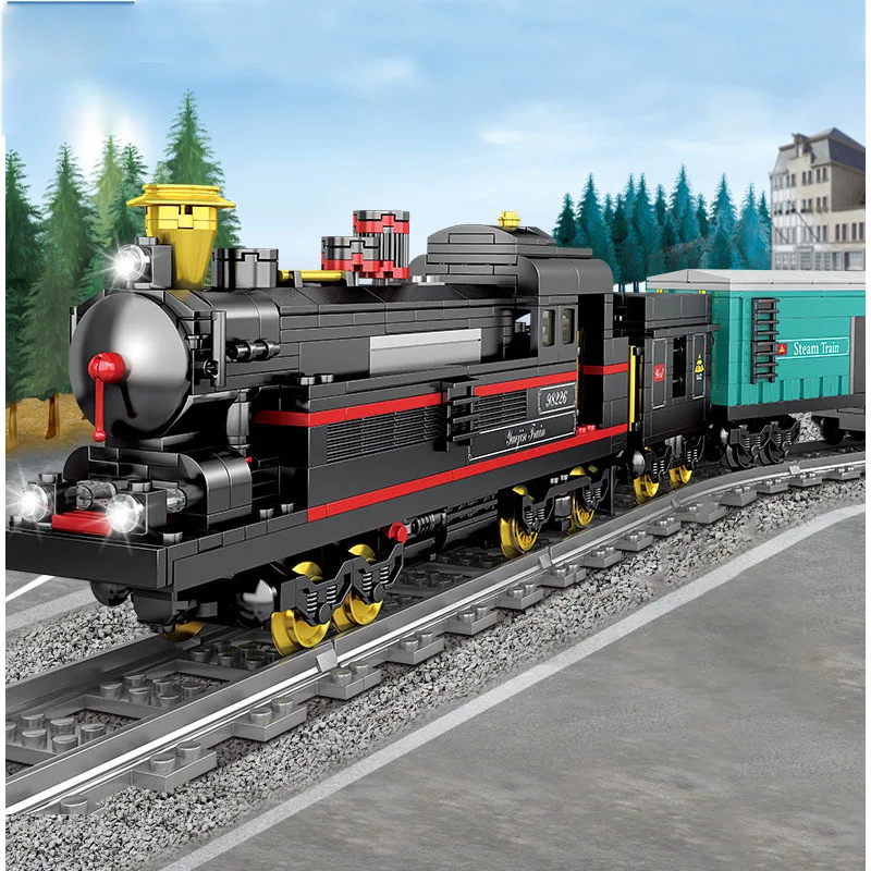 

Retro Steam Train Model Bricks Operated Railway Electric Train Building Blocks children Assemble toys for Kids Xmas Gift