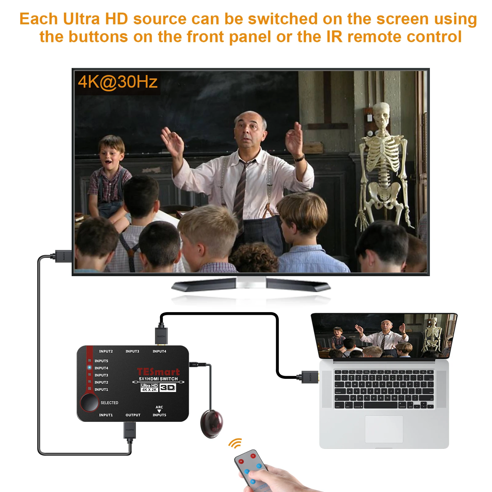 TESmart 5x1 HDMI переключатель 5 в 1 выход коммутатор портов sup 4K @ 30 Гц Full HD 1080P 3D с ИК