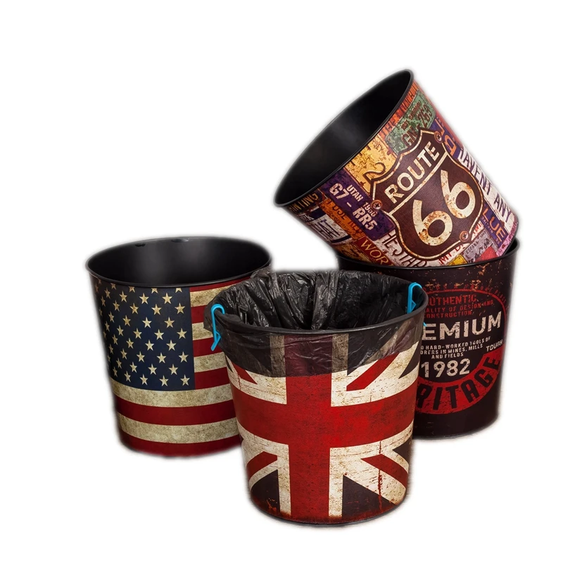 

American style leather waterproof trash can creative iron trash can rice flag to receive bedroom waste paper basket