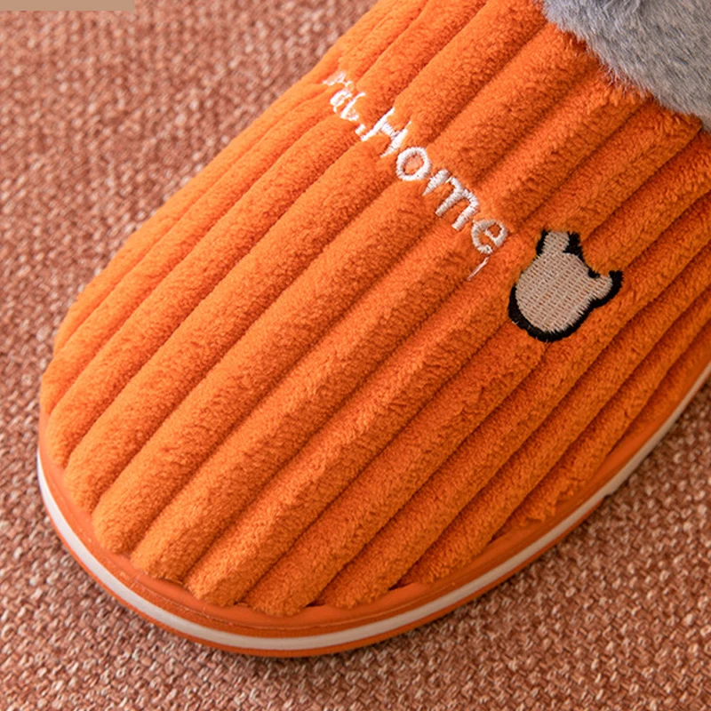 Winter Warm Cotton Slippers Women's Concise Stripe Plush Shoes for Men Indoor Bedroom Comfortable Women Couples Soft Home Shoe