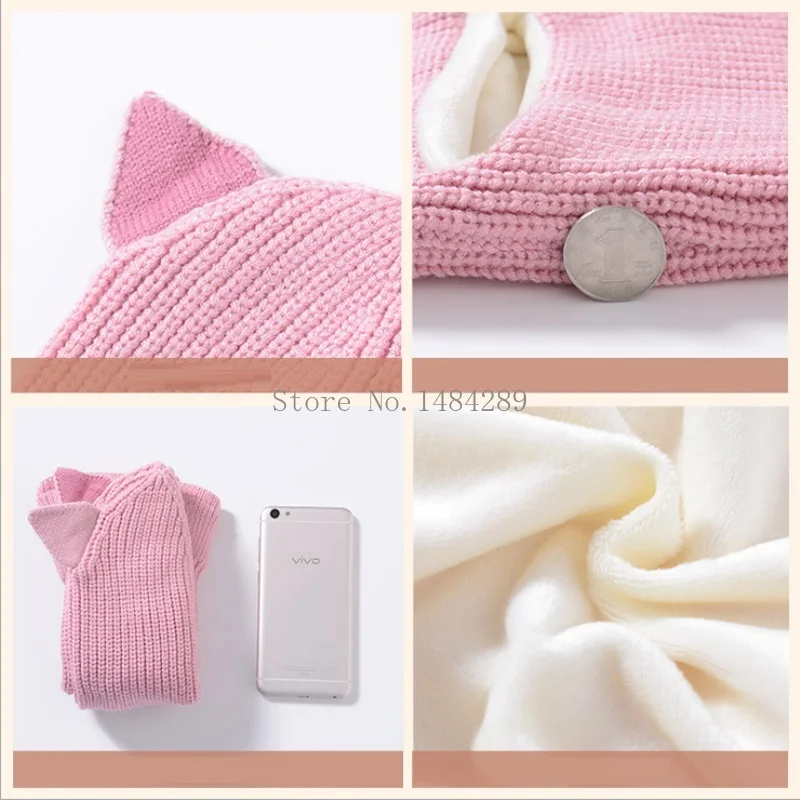 Шапка детская вязаная с помпоном на флисовой подкладке для девочек зима шапка