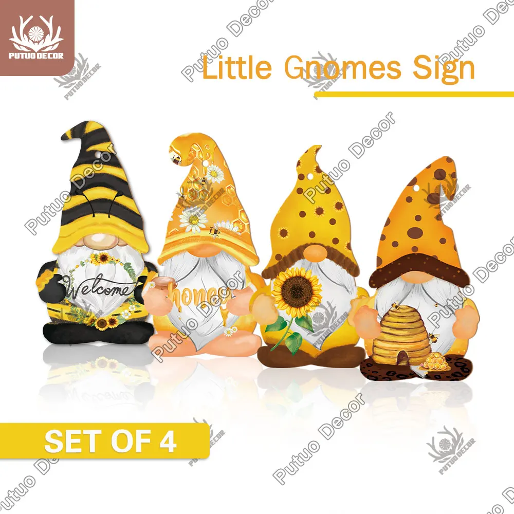 

Putuo Decor 4PCS Bees Signs Gnome Wood signs Sunflowers Wooden Hanging Plaque Wood Plate for Home Room Door Wall Decor Ornament