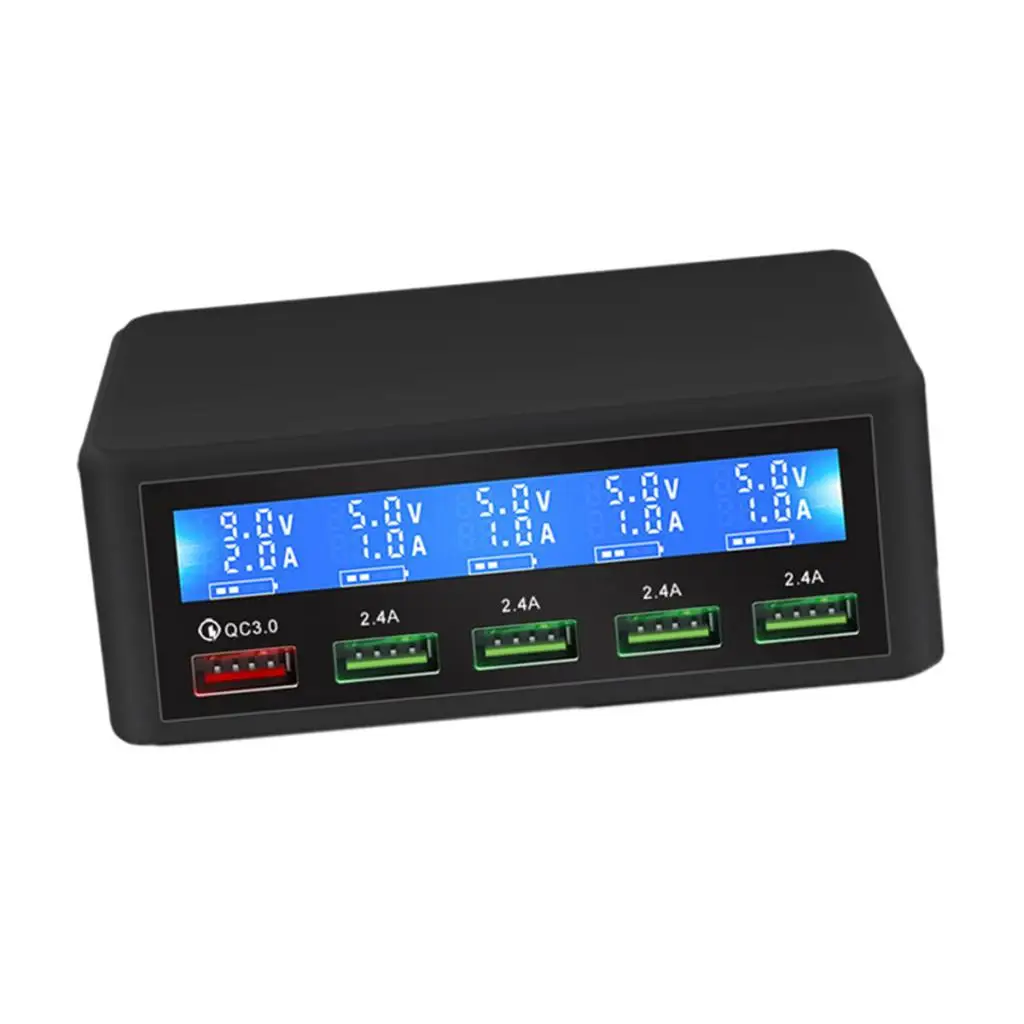 Черный 5 портовый USB концентратор док станция Светодиодная лампа QC3.0 зарядная AC