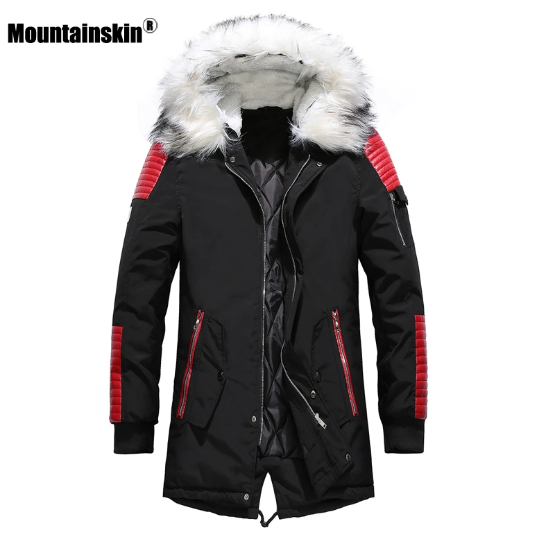 Moutainskin зимнее Мужское пальто с меховым капюшоном, длинная хлопковая куртка, мужские повседневные парки, модные толстые теплые пальто, Мужская брендовая одежда SA611
