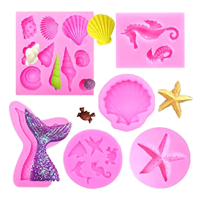 

5Pcs Mermaid Shell Mold Silicone Fondant Decorating Mold Silicone Pastry Mold For Cupcakes Candy Chocolates