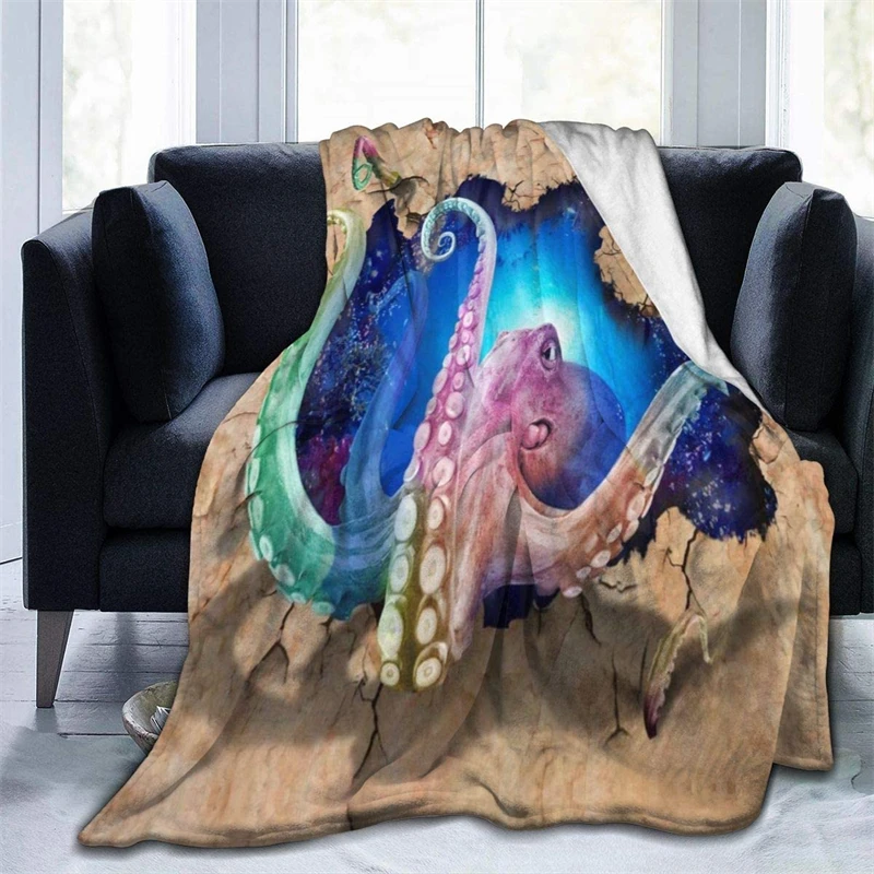 

Octopus Broken Wall Navajo Cubre Camara Green Throw Blanket 3D Print On Demand Sherpa Super Comfortable For Sofa Thin Quilt