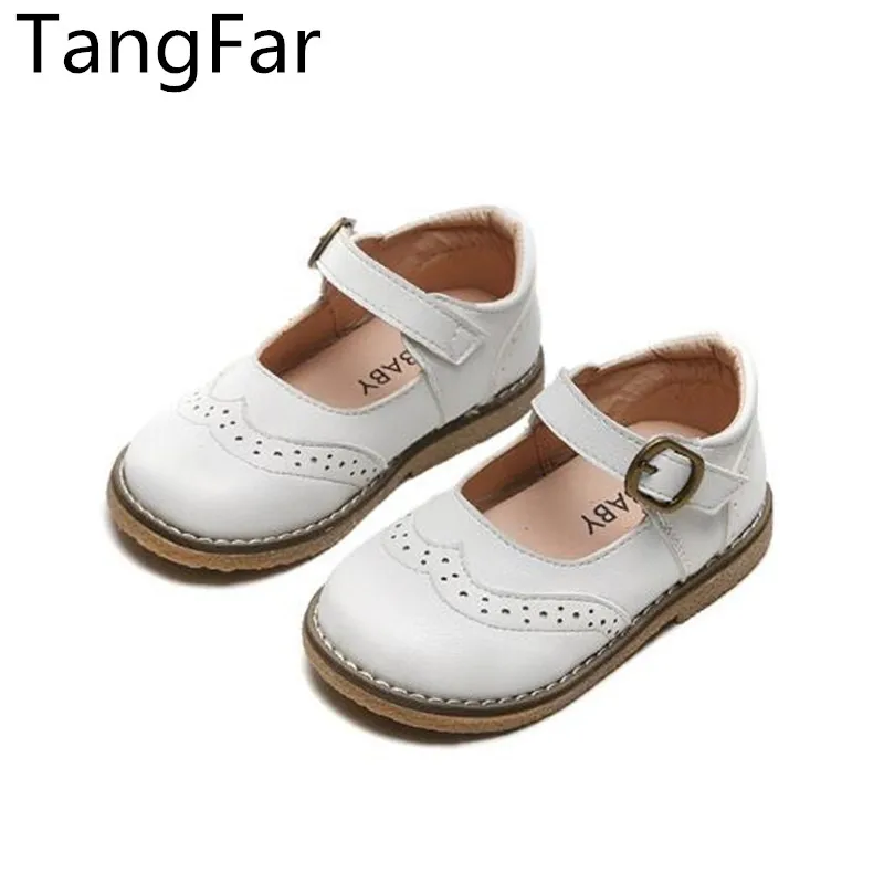 Детские кожаные сандалии для представлений белые однотонные Туфли Мэри Джейн с