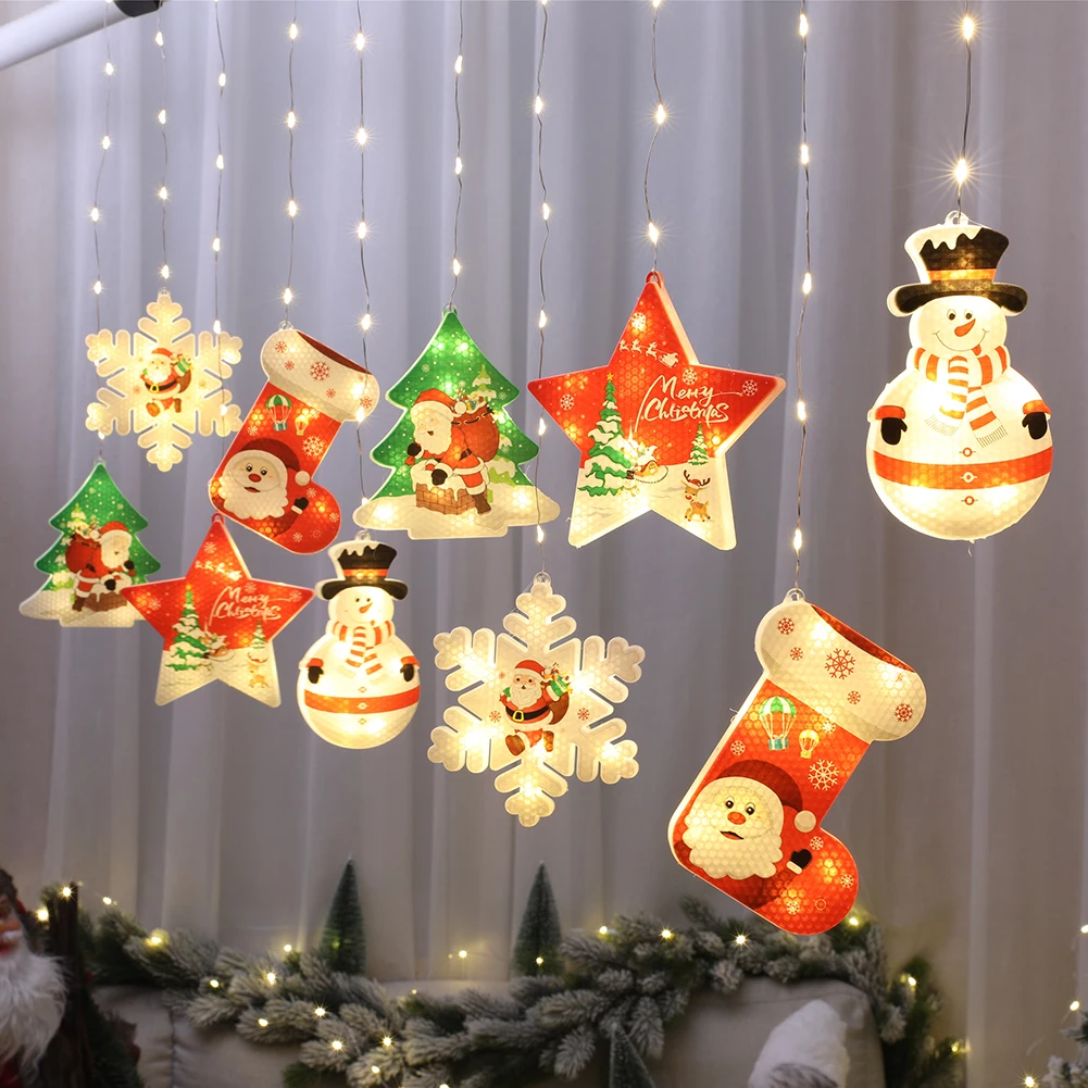 

Christmas Hanging Lights Santa Claus Snowman LED Hanging Pendant Decorations for Christmas Trees Window Home Door