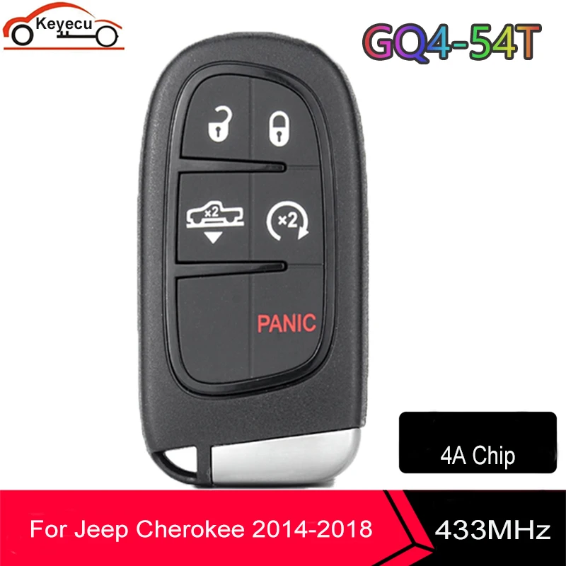 

KEYECU GQ4-54T Smart Remote Car Key Fob 5 Buttons 433MHz PCF7953M 4A Chip For 2014 2015 2016 2017 2018 Jeep Cherokee