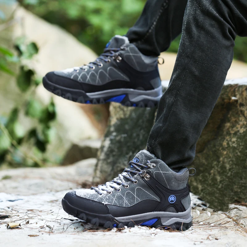 Couple Hiking Boots Men's Waterproof Warm Fur Trekking  Shoes Women's Mountain Snow Boots Outdoor Non-slip Sports Walking Shoes