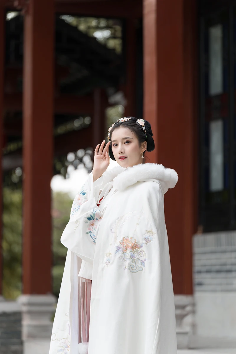 

Вельветовая плотная накидка меховой воротник с капюшоном теплая национальная одежда ханьфу платье династии Хань костюм