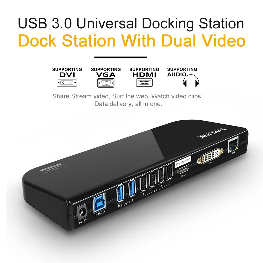 USB 3,0 Универсальная док-станция двойной видео монитор Дисплей HDMI& DVI/VGA GIGABIT ETHERNET Аудио 6 USB портов для ноутбука планшета