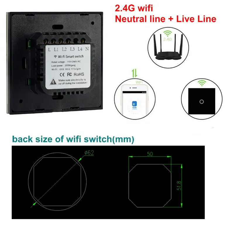 Сенсорный выключатель 220v Беспроводной Wifi светильник переключатель 1/2/3 комплекта, белый/черный/золото/EU Стандартный умный переключатель Поддержка Alexa Google Home