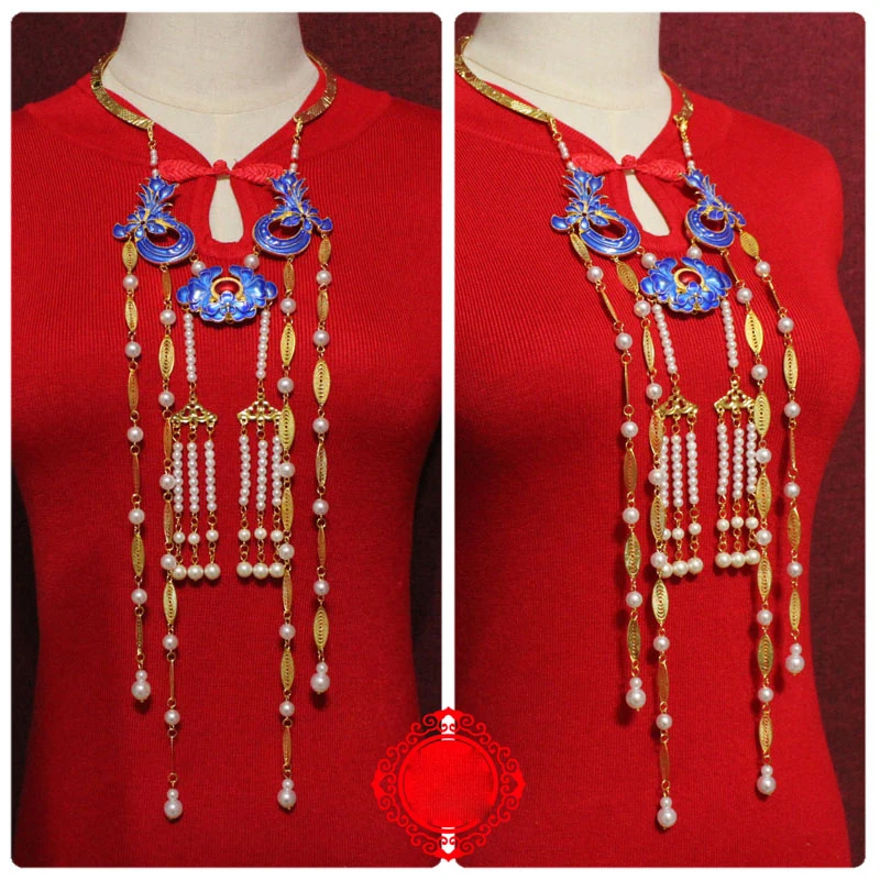 Мягкое ожерелье из древнего китайского голубого перегородчатого дерева