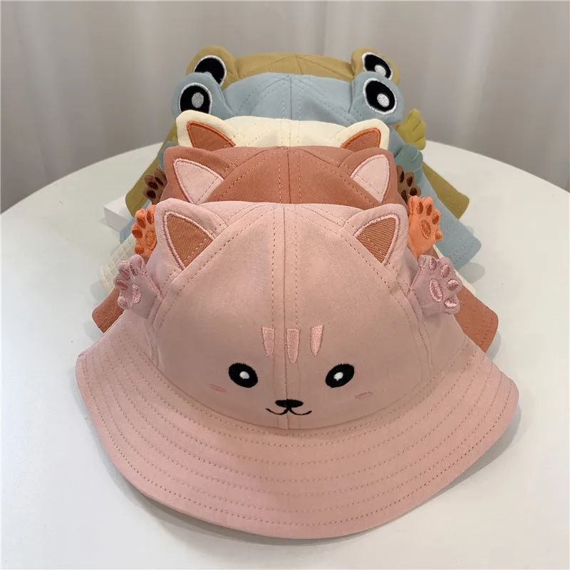 

New Children's Fisherman Hat Animal Ears Cute Spring Autumn Winter Fisherman Hat Multi Color Dome Embroidery Short Brim Sun Hat