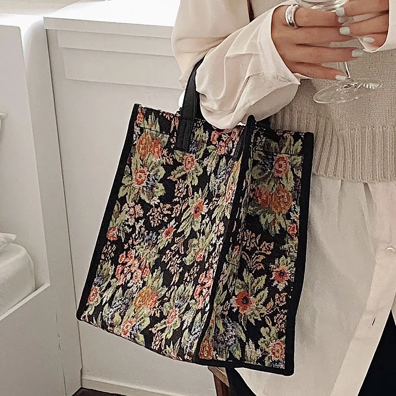 vintage women floral shoulder bag waterproof handbag mini square canvas tote korean style female flower crossbody bags 2020 new free global shipping