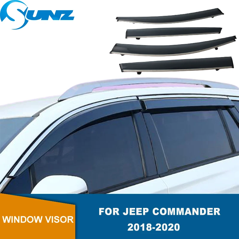 

Outside Deflectors For Jeep Commander 2018 2019 2020 2021 Tape-On Tinted Side Window Visor Deflectors Vent Rain Guards SUNZ