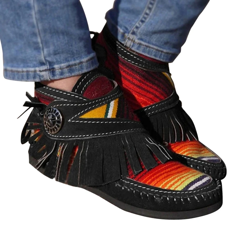 

Мокасины Cowgirl из синтетической кожи женские ботильоны на мягкой подошве с бахромой в стиле ретро на плоской подошве обувь B2Cshop