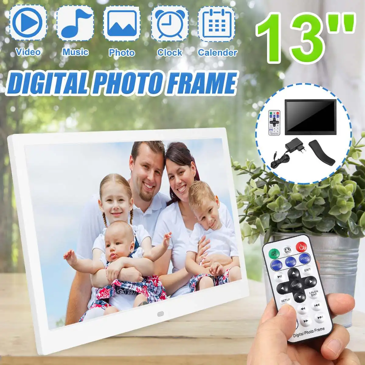 

13 inch Screen 16:9 Digital Photo Frame Electronic Album Picture Music Movie Full Function Good Gift Home Decoration Calendar