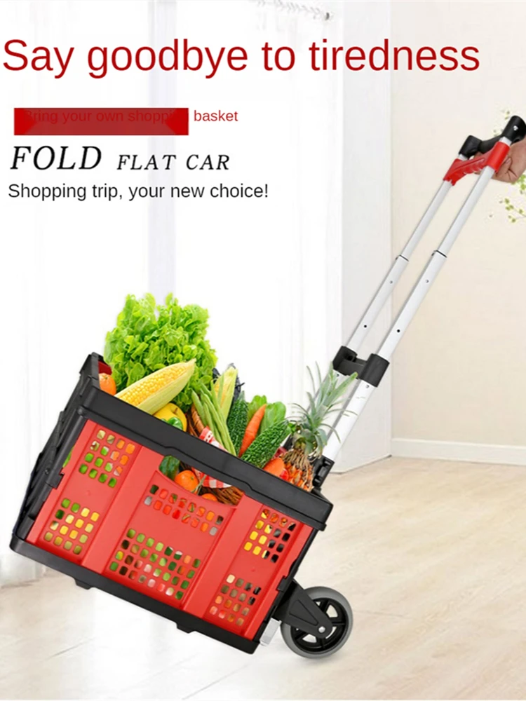 

Hand Truck with PP Storage Box Folding Rolling Shopping Cart Climb Stairs Wheels File Crate Luggage Grocery Telescoping Handle