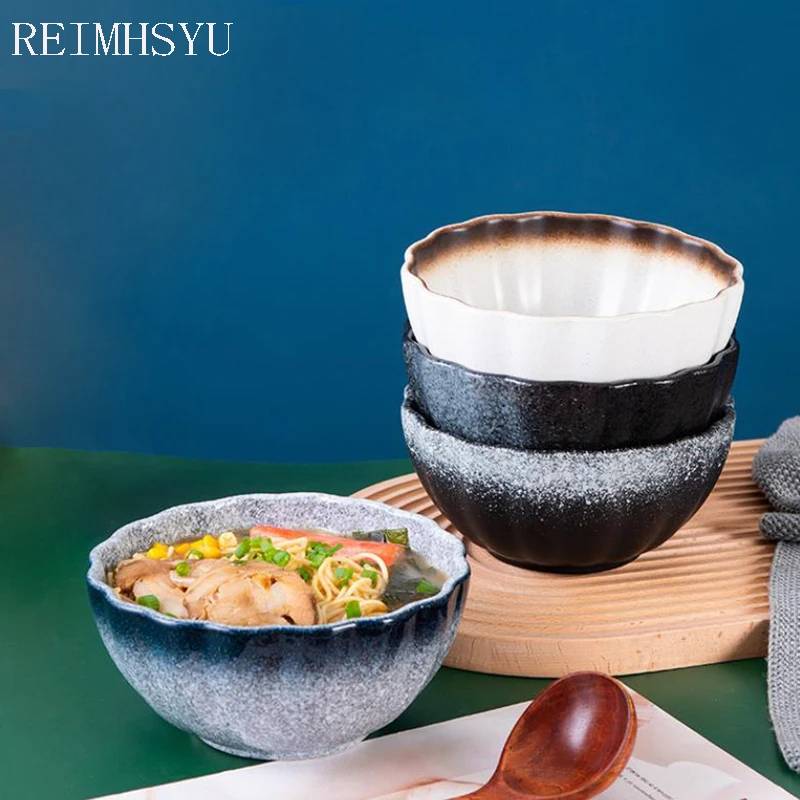 

1PC RELMHSYU Japanese Style Ceramic Porcelain Retro 6.5Inch Ramen Noodle Soup Fruit Salad Dinner Bowl Houshold Tableware