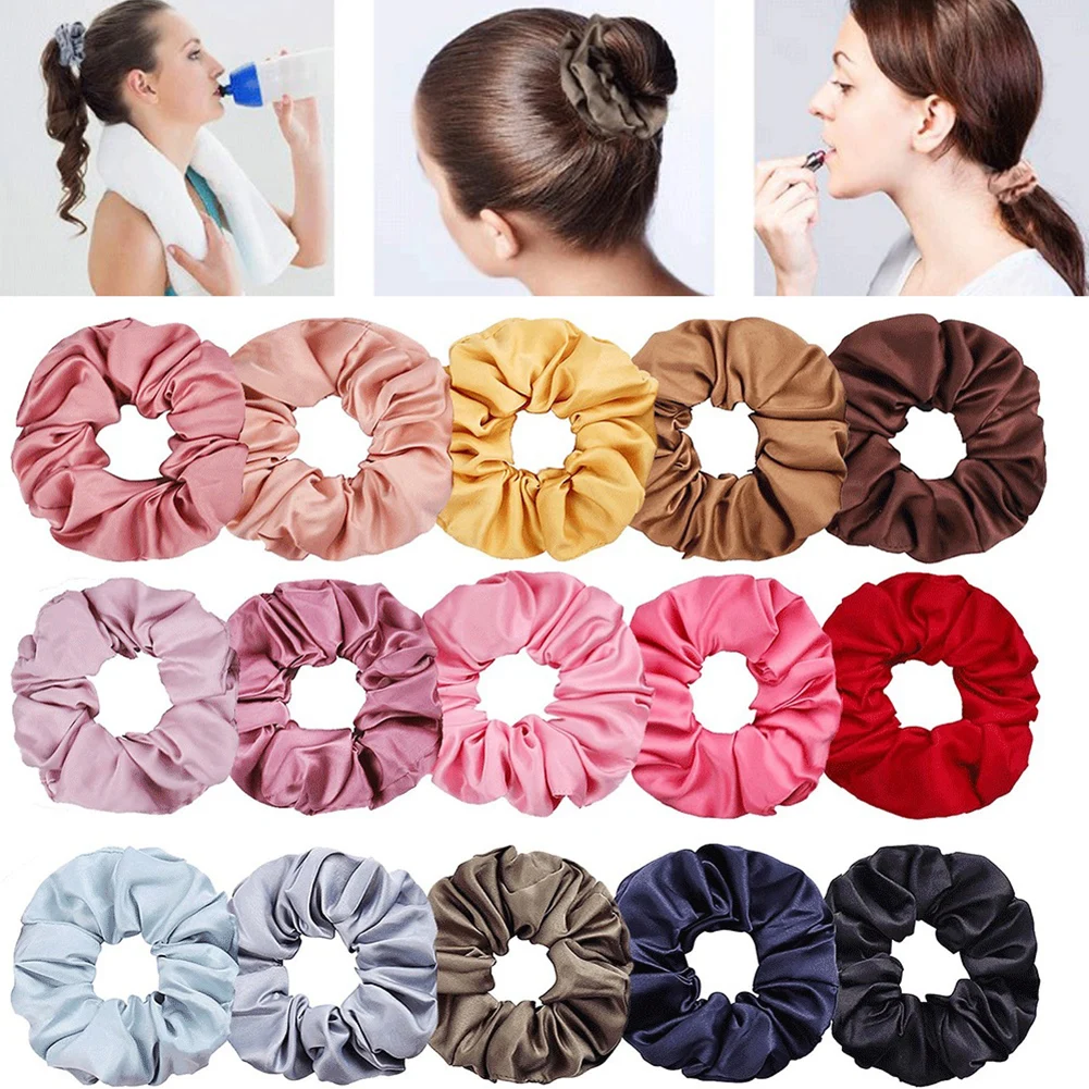 

1PC Silky Satin Solid Hair Scrunchies Elastic Hair Bands Beautiful Fashion Colorful Nice-looking Cute Ponytail Hair Tie Rope