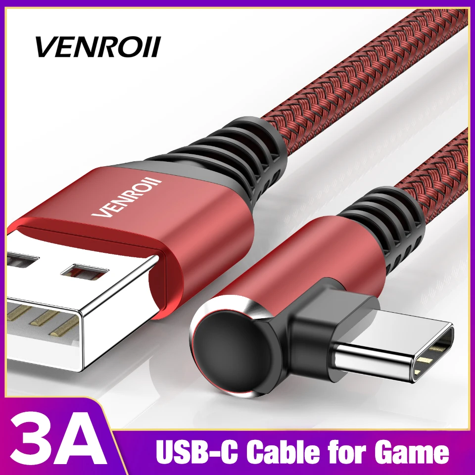 Кабель USB Type C Venroii для быстрой зарядки игровой шнур Samsung Xiaomi Redmi K30 USBC Kable телефона