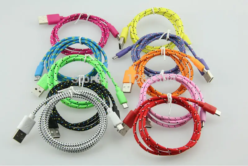 500 шт. тканевый плетеный провод Micro USB кабель 1 м 3 фута нейлоновый тканый V8 зарядный