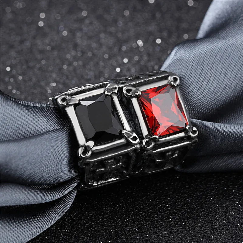 Высококачественное мужское кольцо из титановой стали инкрустированное красным