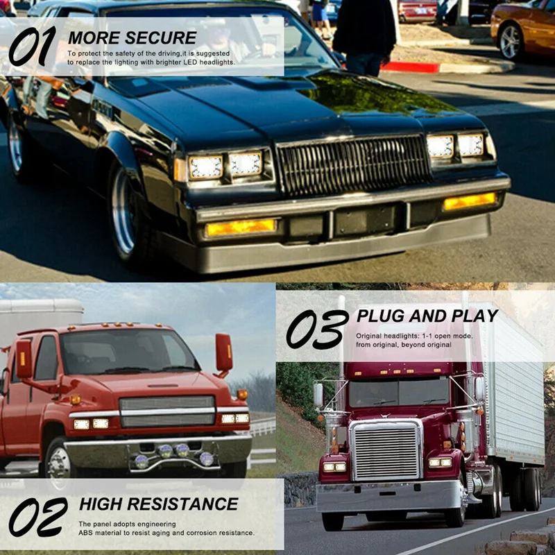 

Pair 4inch x 6inch LED DRL Light Bulb Crystal Clear SeaLed Beam head light lamp Headlight 6X4 Truck