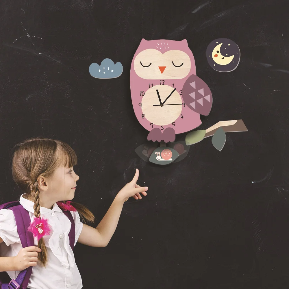 Watch For Children Room Cartoon Owl Quartz Mute Watches Nordic In Baby Bed Room Horloge Purple Pendulum