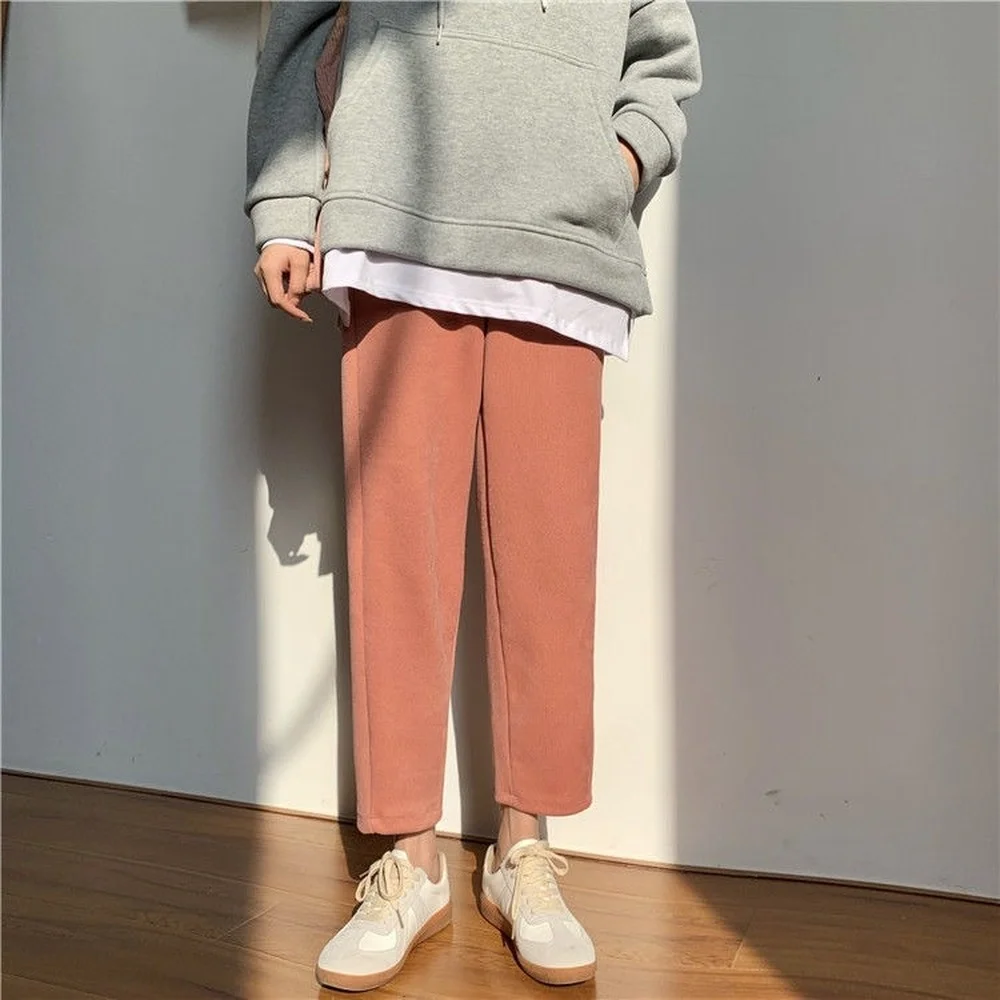 

Women Harem Pants Casual Elastic Waist Thicken Warm Mujer Corduroy Oversized Loose Straight Trousers Solid Colors