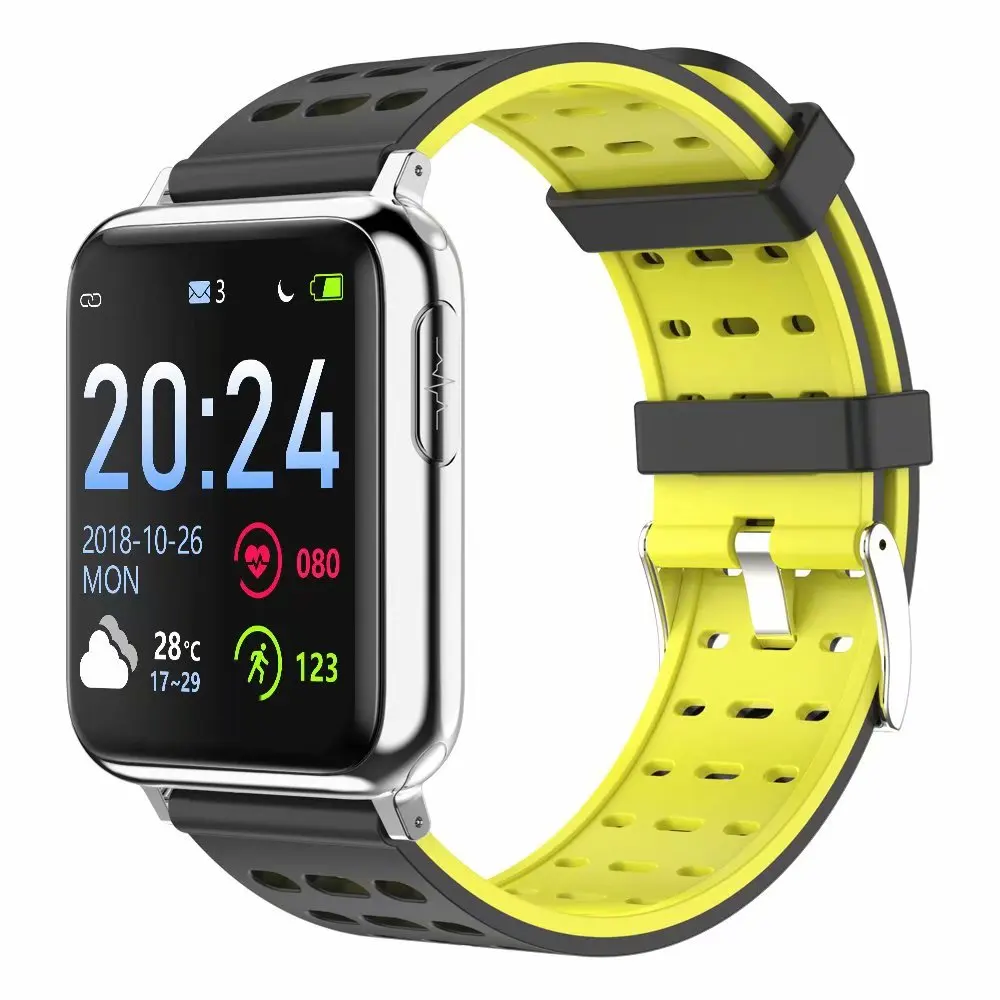 Silver Yellow Silica ECG PPG SPO2 Smart Watch with Electrocardiograph ECG Display Heart Rate Blood Pressure Monitor Waterproof Smartwatch Men Women - Цвет: Silver Yellow Silica