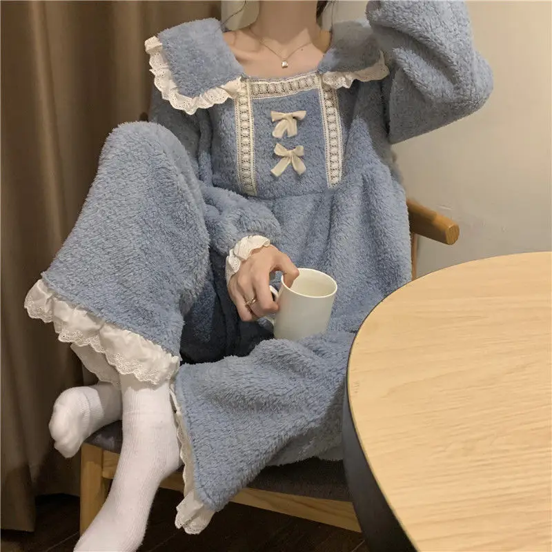 New Style Pajamas Women's Autumn and Winter Coral Plush Thickened Plush Lovely Warm Flannel Home Suit   Pajamas for Teen Girls
