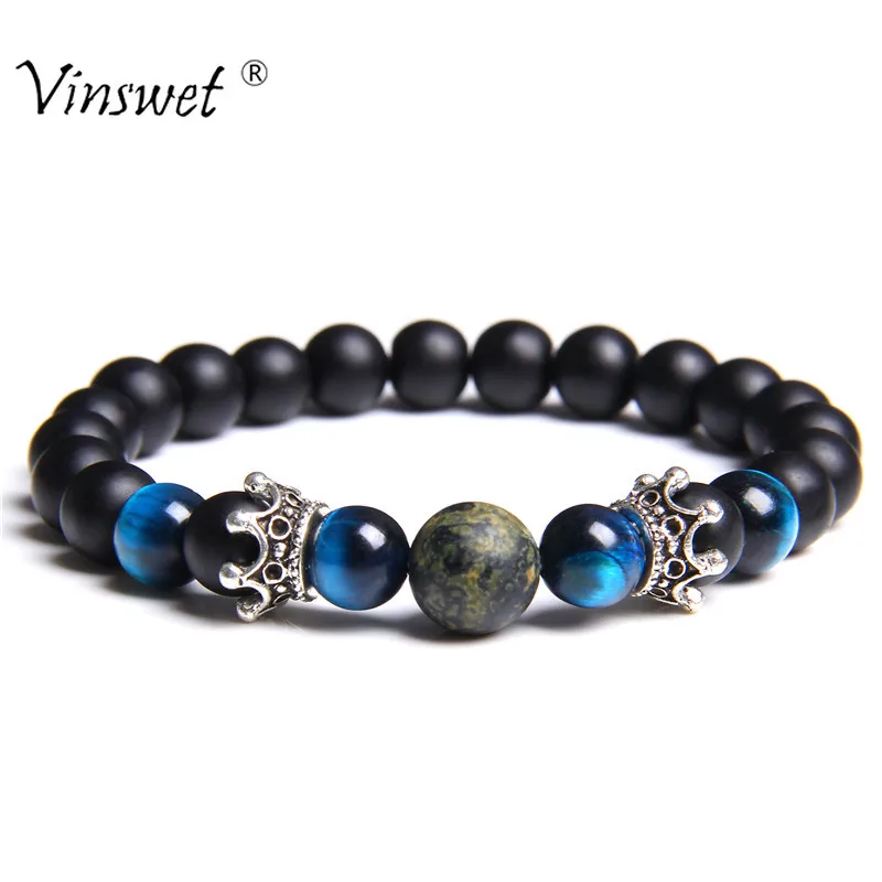 Очаровательный натуральный камень браслеты Корона мужские из нержавеющей стали