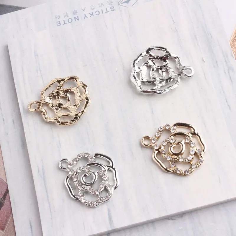 10 шт./лот подвеска в форме цветка розы золотого и серебряного цвета со стразами