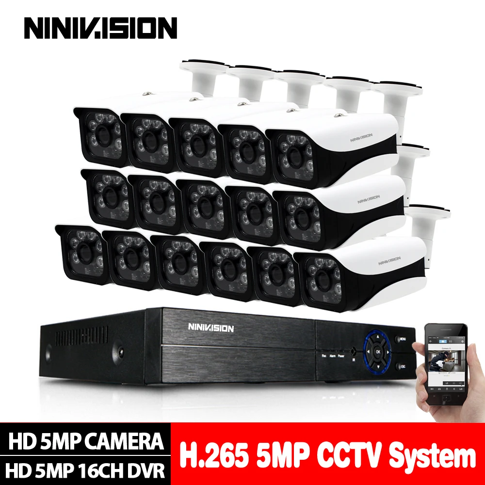 16pcs camera kits 16CH 5MP 5в1 CCTV H.265 DVR HD 16 шт. 2560*1944 5MP TVI Камера Безопасности Bullet-камера для наружного наблюдения домашняя система видеонаблюдения комплект - Цвет: 16pcs camera kits