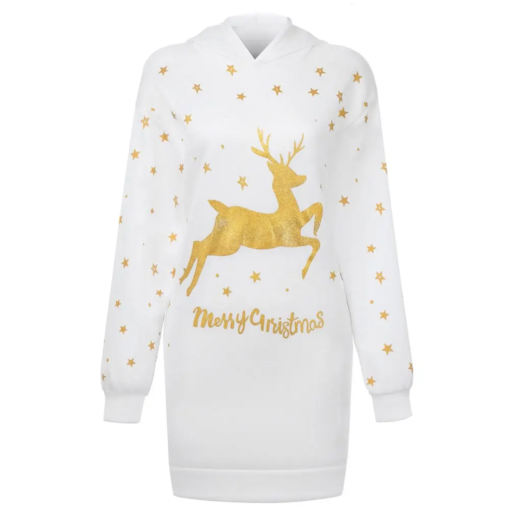 

New Christmas Dress Women Fashion Christmas Hoodie Bag Hip Pocket Print Hoodie Fashion Dress Vestidos Invierno 2020 Mujer Casual