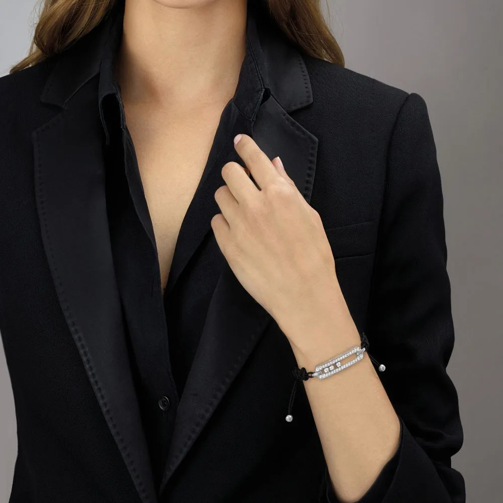 

925 Silver Jewelry Bracelet Women's High-end Jewelry Black Leather Rope Bracelet Women's Bracelet messika Charm Bracelet