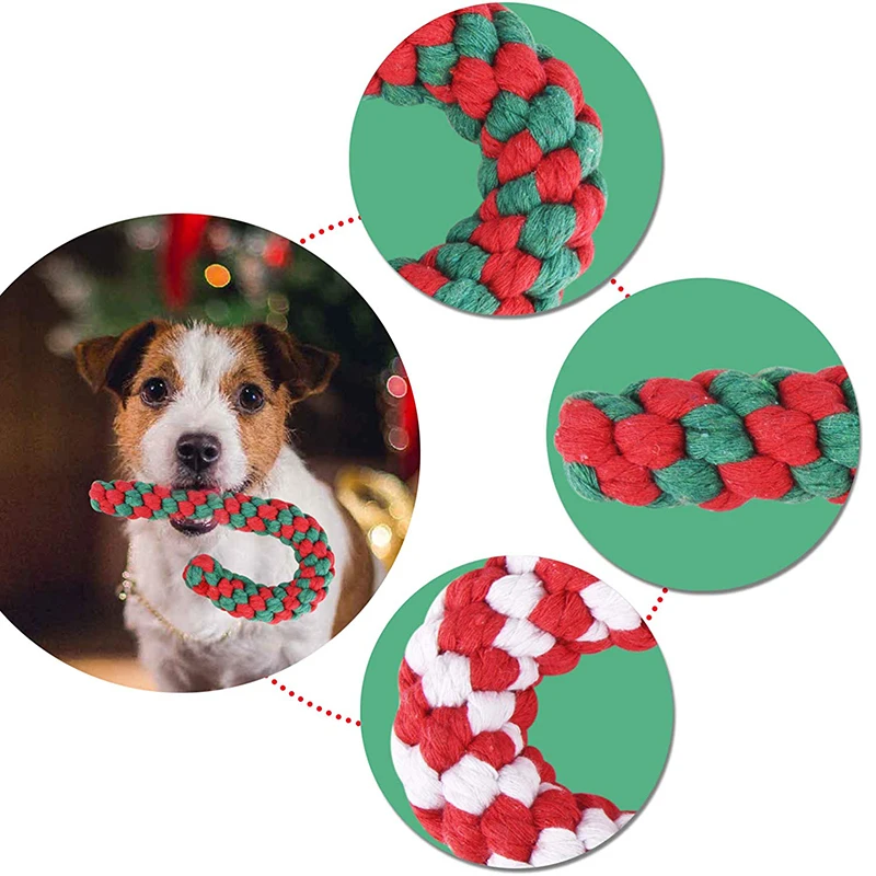 

Christmas Dog Rope Toy Candy Cane Rope Toy Cotton Chew Toy for Medium and Largr Dogs Teething Cleaning and Training