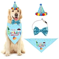 3 pcs funny pet birthday decorations sets for dog birthday hat puppy bow tie collars bandana dog dress up props accessories