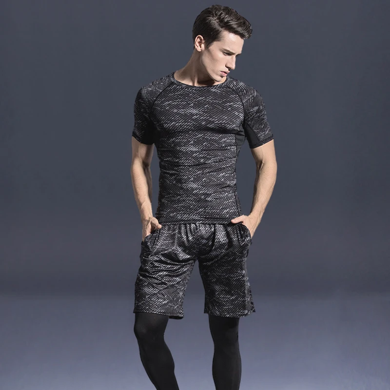 Мужские комплекты для бега Компрессионные Леггинсы штаны рубашки с шортами