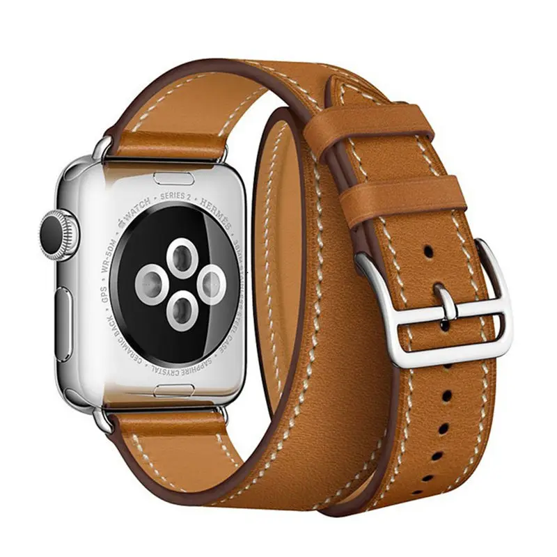 

Strap for Apple watch band 44mm/40mm 42mm/38mm Double Tour Genuine Leather watchband belt bracelet iWatch series 5 4 3 se 6 band