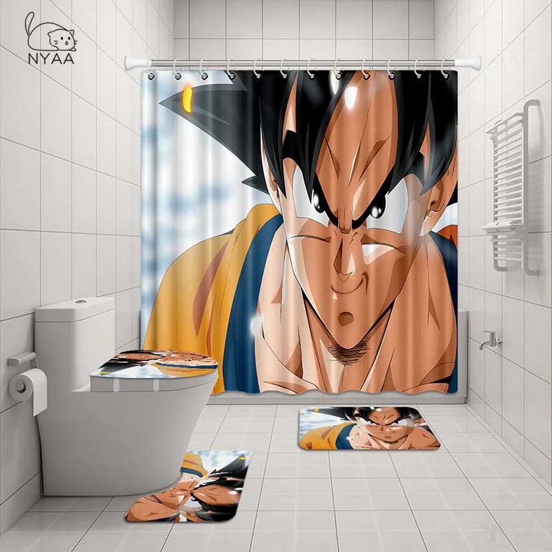 NYAA 4 шт. DRAGON BALL занавеска для душа стойка для тряпок крышка для унитаза коврик набор ковриков для ванной комнаты декор - Цвет: NY5083